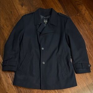 Jos. A. Bank Men's Black Wool Pea Coat with Epaulets